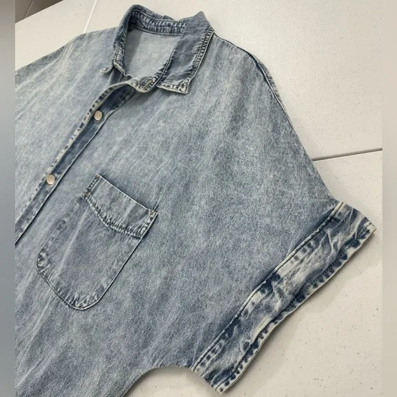 Boutique Denim Shirt Dress Light Wash Collared Button Down Utility Normcore XL - Picture 9 of 12